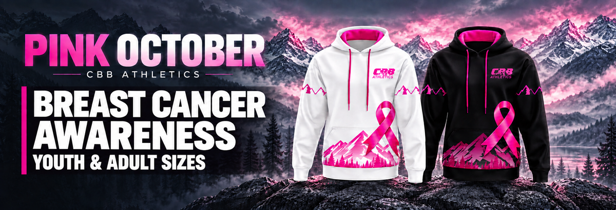 Pink October — breast cancer awareness. Youth and adult sizes. CBB white and pink and black and pink hoodies.