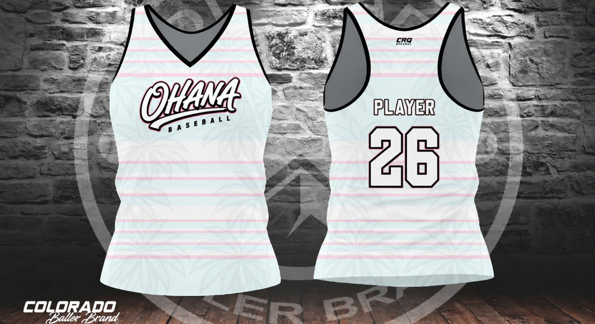 White Stripe Ohana Racer Back V-Neck (Polyester)