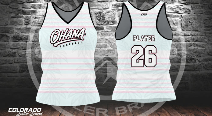 White Stripe Ohana Racer Back V-Neck (Polyester)