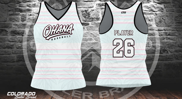 White Stripe Ohana Racer Back V-Neck (Polyester)