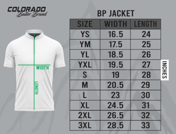 CBB BP jacket size chart