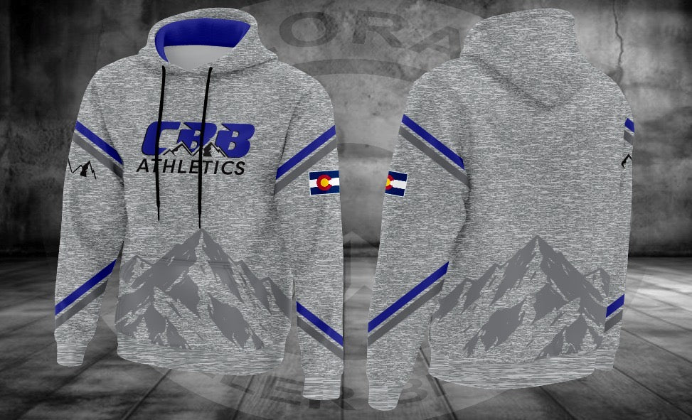 CBB Grey & Royal Blue Mountain Hoodie, original front and back design