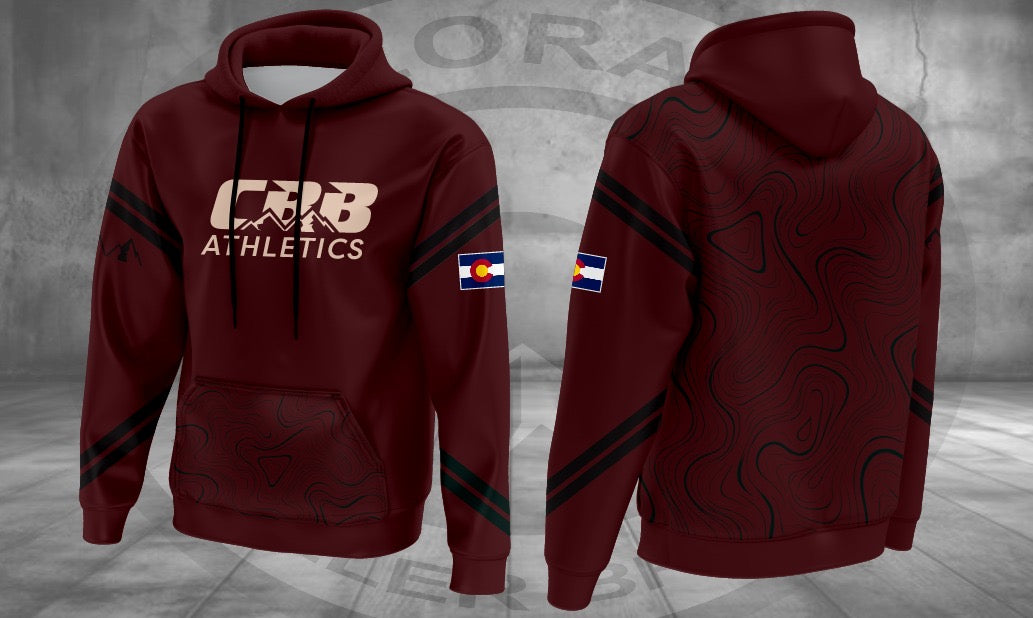 CBB Maroon Topo Hoodie, original front and back design