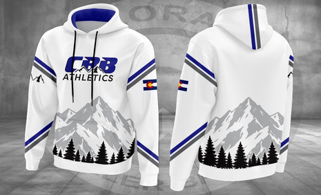 CBB White & Royal Blue Alpine Hoodie, original front and back design