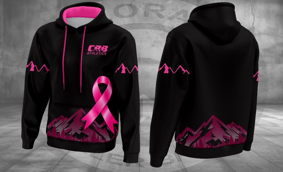 CBB Pink October black hoodie front and back
