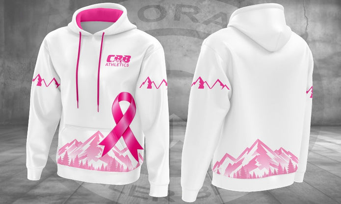 CBB Pink October white hoodie front and back