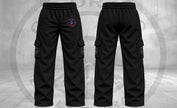 Ohana black open-bottom cargo sweats, front and back
