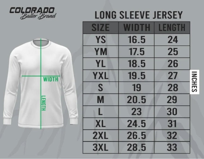 CBB long sleeve shirt size chart