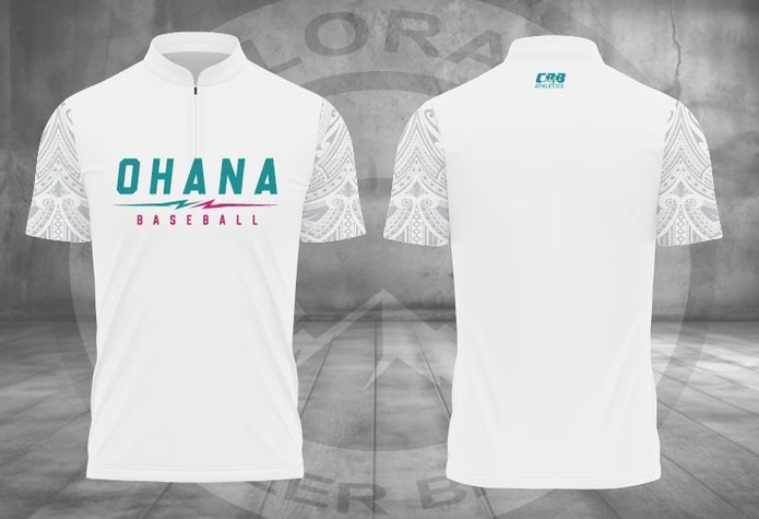 White Hawaiian Sleeve Ohana 1/4 Zip BP Jacket front and back
