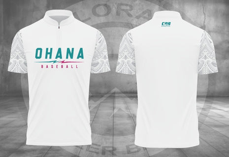 White Hawaiian Sleeve Ohana 1/4 Zip BP Jacket front and back