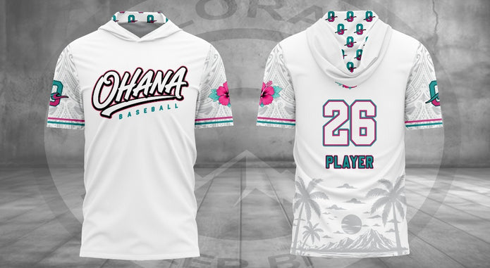 Ohana White Lightweight Short Sleeve Hoodie with player name and number