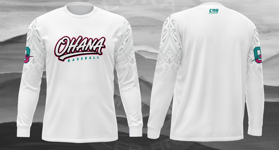 White Pattern Sleeve Ohana Long Sleeve front and back