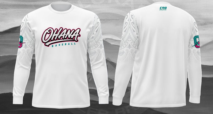 White Pattern Sleeve Ohana Long Sleeve front and back